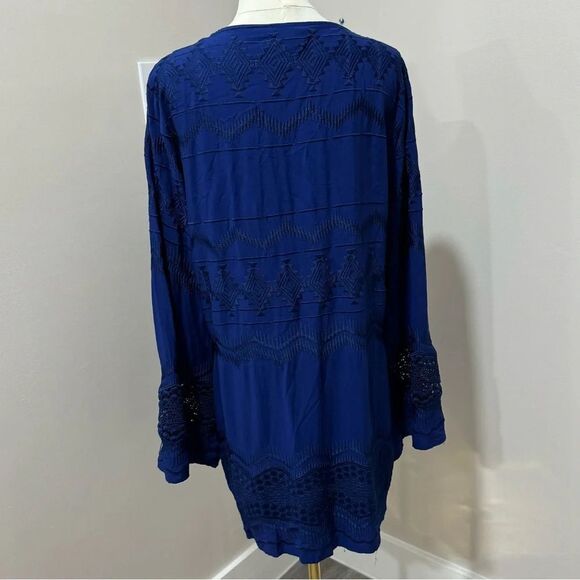 La Blanca Blue Embroidered Tunic Dress Beach Coverup,‎ Long Sleeve Large - Picture 2 of 5